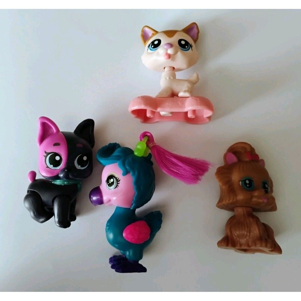 Vintage Littlest Pet Shop Lot of 4 Hasbro LPS Kitten 134 Yorkie 6 Peacock Bird
